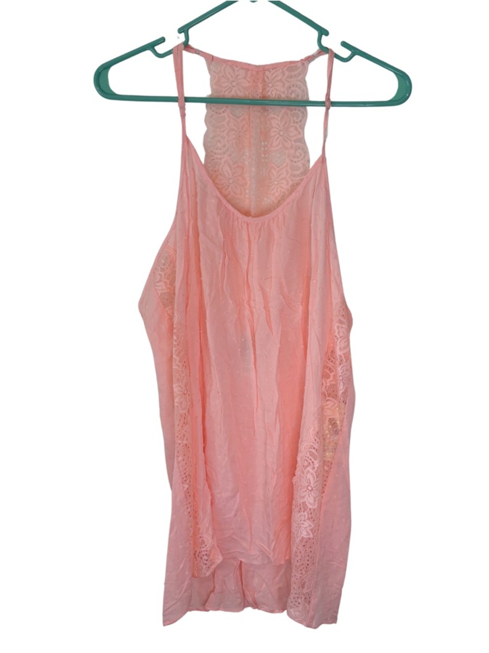 3/$20 In Bloom Soft Peach Lace-Trim Spaghetti Tunic Blouse